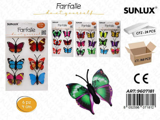 Sunlux Dec. Farfalla Ass. 6PCS 4CM