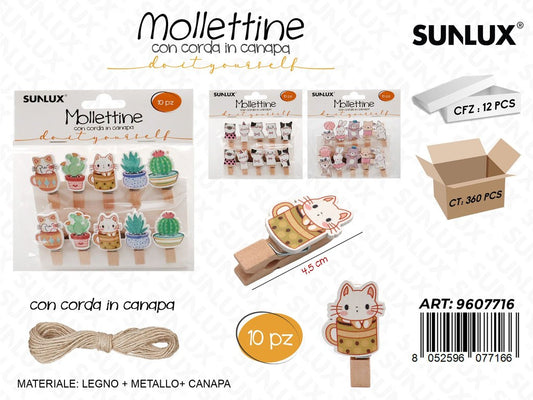 Sunlux Mollettine c/Corda 10PCS Ass. 4.5CM
