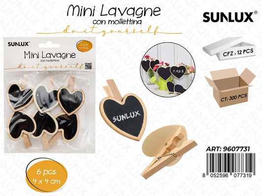 Sunlux Mini Lavagna Cuore c/Molletta 6PCS 4*4CM