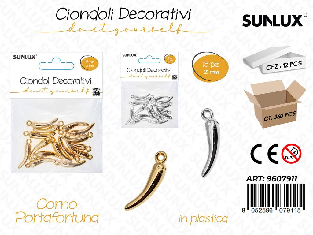 Sunlux Ciondoli Dec. Plast. Cornetti 15PCS 21MM