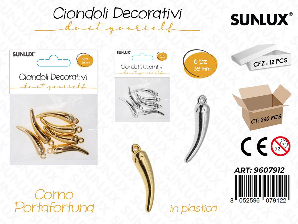 Sunlux Ciondoli Dec. Plast. Corno 6PCS 38MM