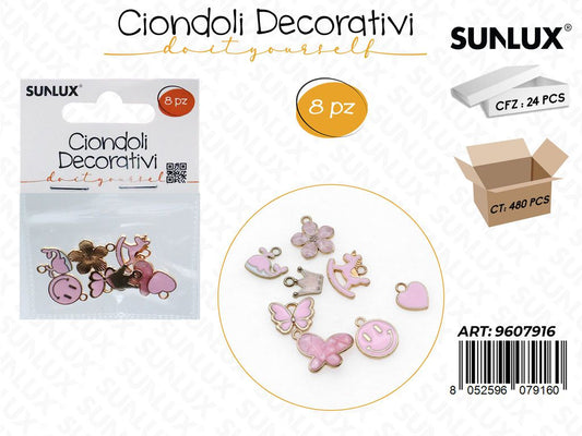 Sunlux Ciondoli Dec. Rosa 8PCS Ass.