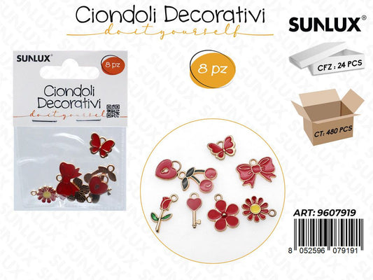 Sunlux Ciondoli Dec. Rosso 8PCS Ass.
