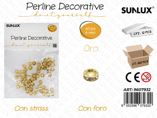 Sunlux Perline Dec. c/ Foro-strass Oro 60PCS 6MM