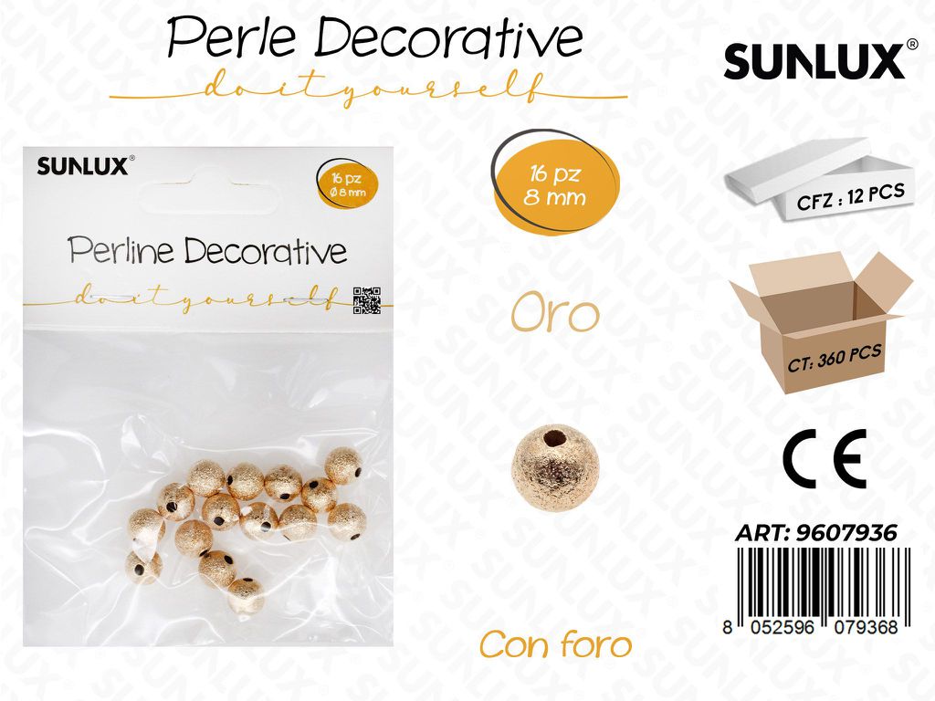 Sunlux Perle Dec. c/ Foro Oro 16PCS 8MM