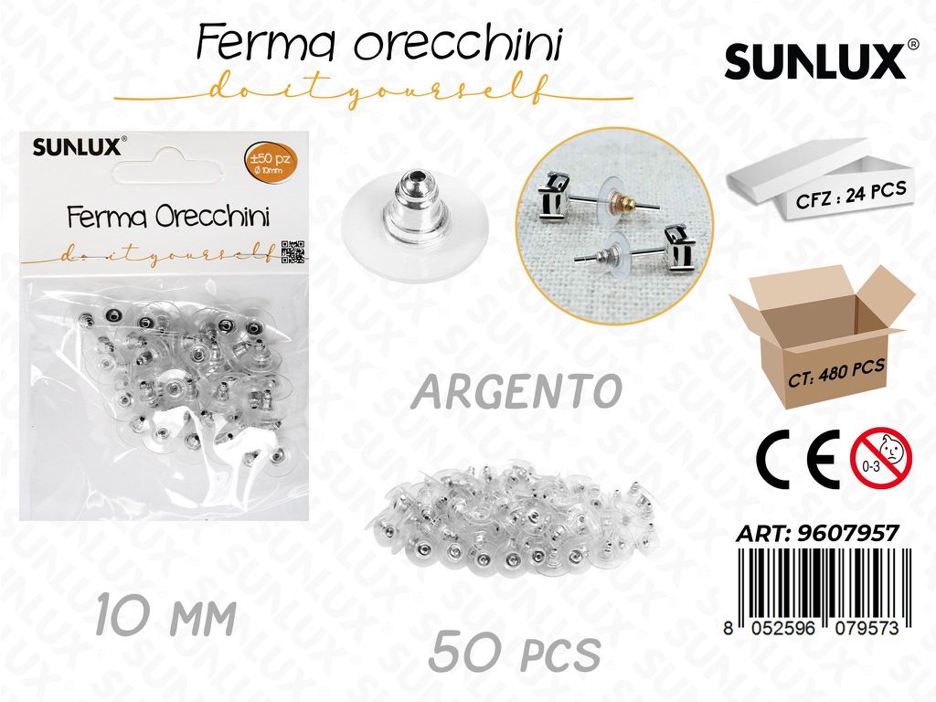 Sunlux Fermaorecchini Arg. 50PCS 10MM
