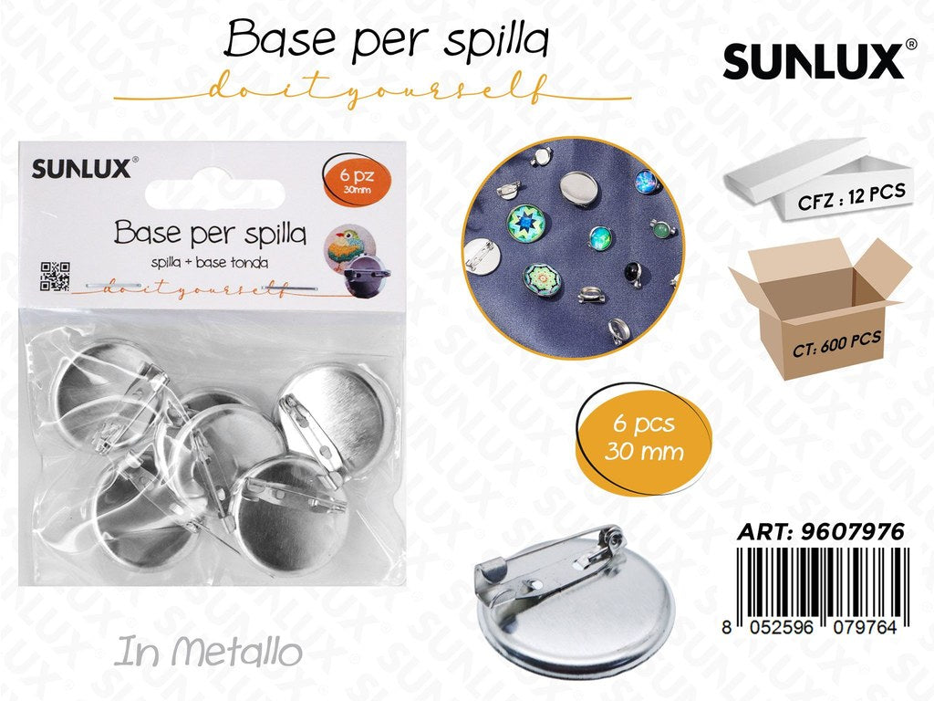 Sunlux Base per Spilla Metallo 6PCS 30MM