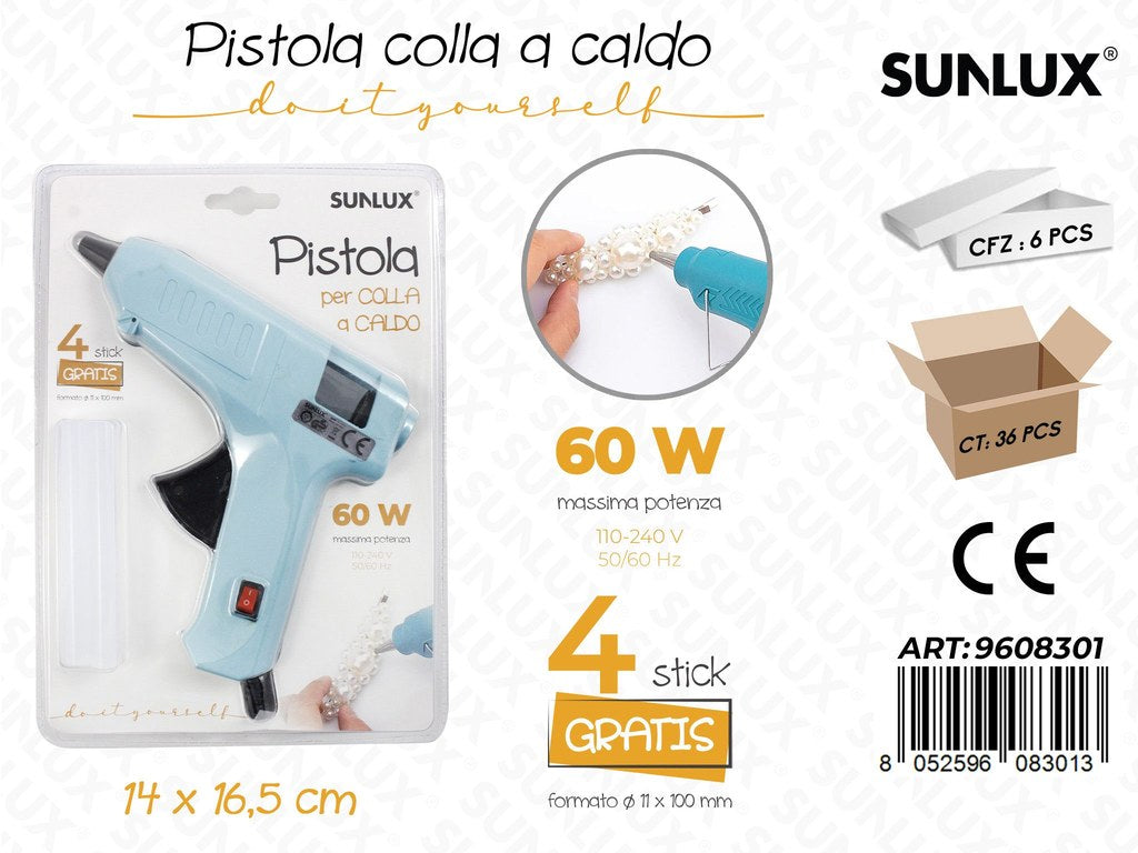 Sunlux Pistola Colla a Caldo 60W c/ 4STICK Colla
