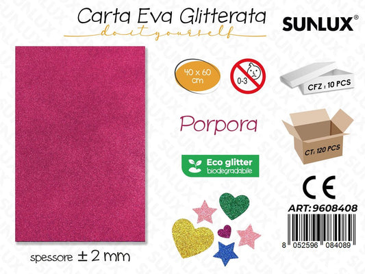 Sunlux Carta Eva Glitter Bio Porpora 2MM*40*60CM