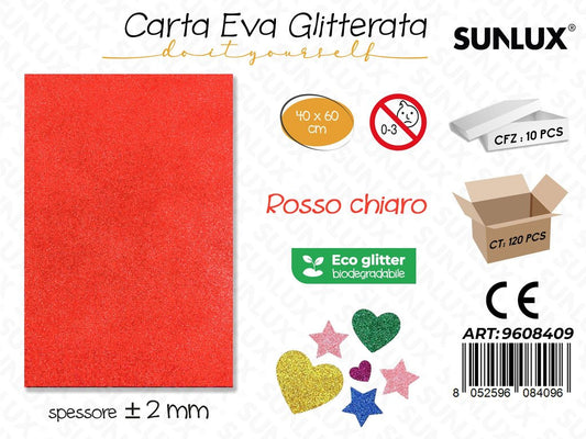 Sunlux Carta Eva Glitter Bio Rosso Chia. 2MM*40*60CM