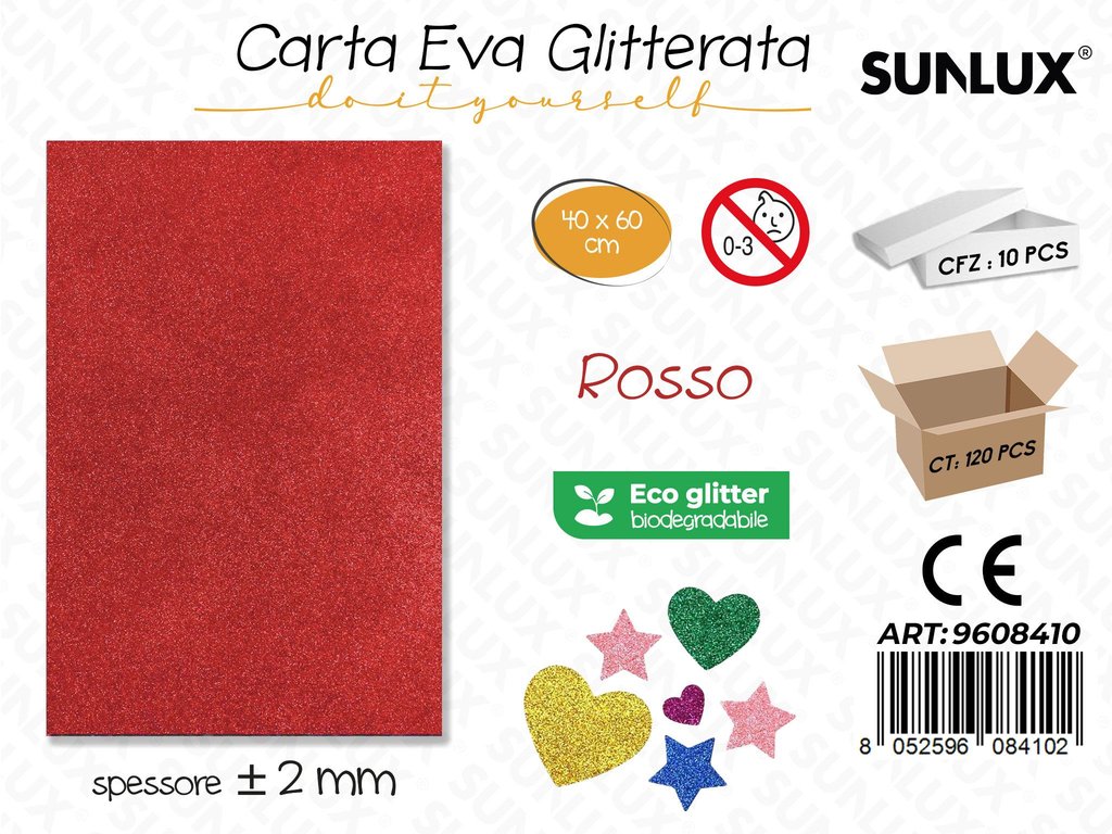 Sunlux Carta Eva Glitter Bio Rosso 2MM*40*60CM