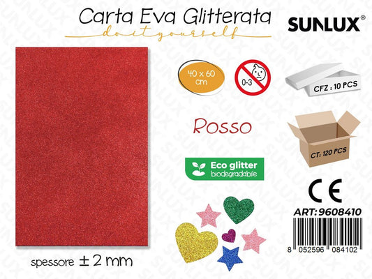 Sunlux Carta Eva Glitter Bio Rosso 2MM*40*60CM