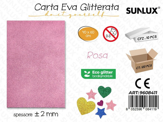 Sunlux Carta Eva Glitter Bio Rosa 2MM*40*60CM