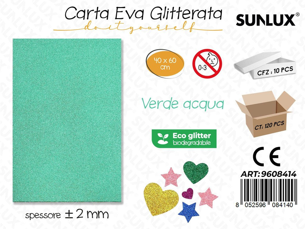 Sunlux Carta Eva Glitter Bio Verde Acqua 2MM*40*60CM