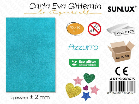 Sunlux Carta Eva Glitter Bio Azzurro 2MM*40*60CM