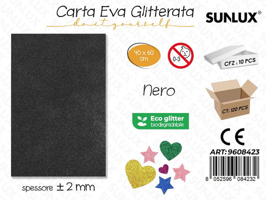 Sunlux Carta Eva Glitter Bio Nero 2MM*40*60CM