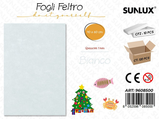 Sunlux Fogli di Feltro Bianco 40*60CM 1MM