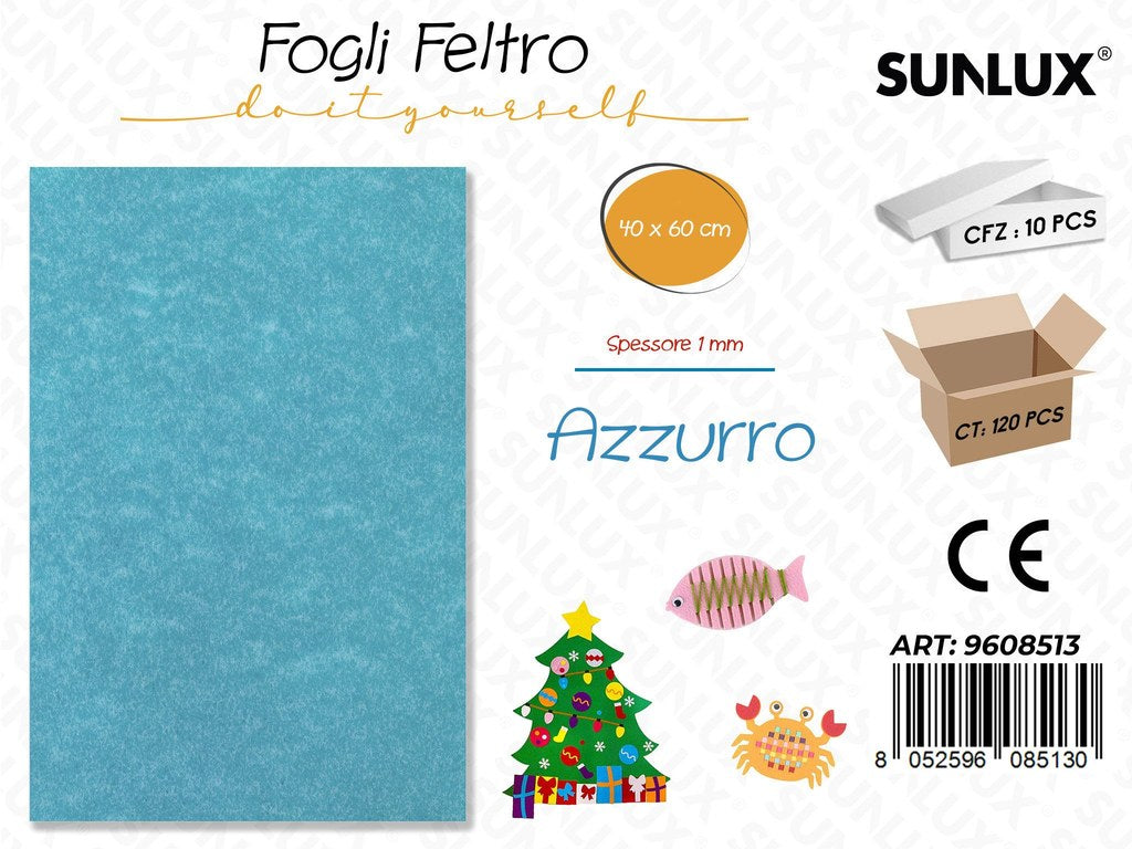 Sunlux Fogli Feltro Azzurro 40*60CM 1MM