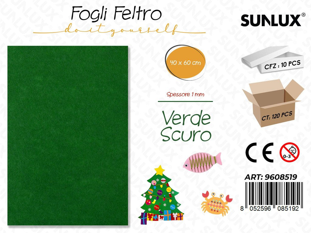 Sunlux Fogli di Feltro Verde Sc. 40*60CM 1MM