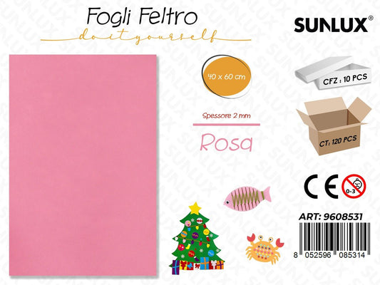Sunlux Fogli di Feltro Rosa 40*60CM*2MM