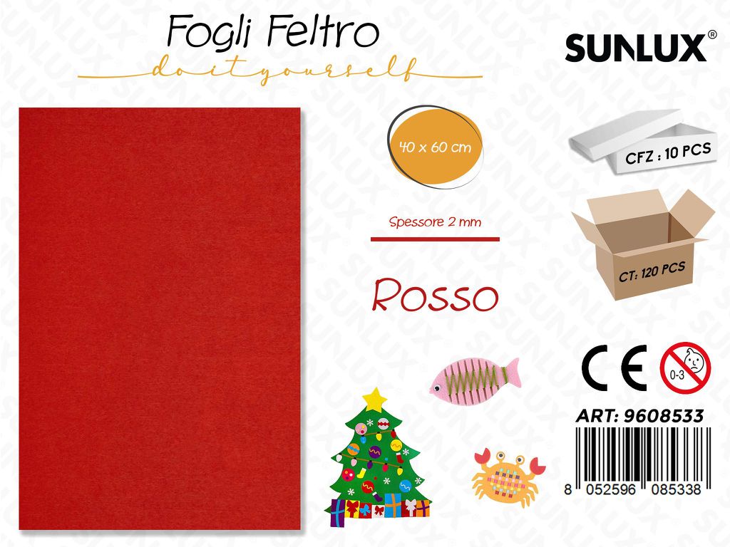 Sunlux Fogli di Feltro Rosso 40*60CM 2MM