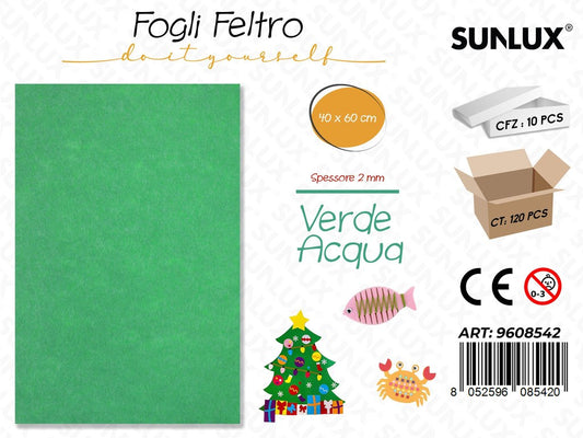 Sunlux Fogli di Feltro Verde Acqua 40*60CM 2MM