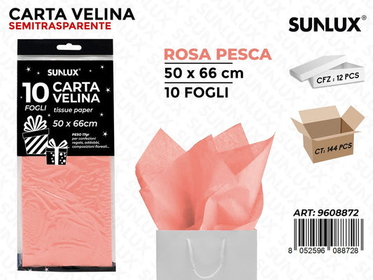 Sunlux Carta Velina Rosa Pesca 50*66CM 10FF