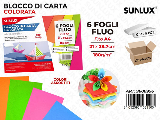 Sunlux Blocco di Carta 6FF Col. Fluo 21*29.7CM 180G