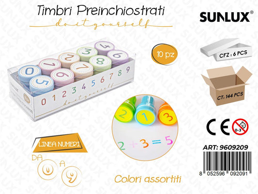 Sunlux Timbri Preinchiostrati L. Num. 10PCS Ass.