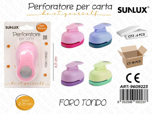 Sunlux Perforatore per Carta 6.5CM Col. Foro 25MM Ass.