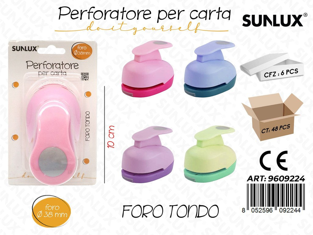 Sunlux Perforatore per Carta 10CM Col. Foro 38MM Ass.