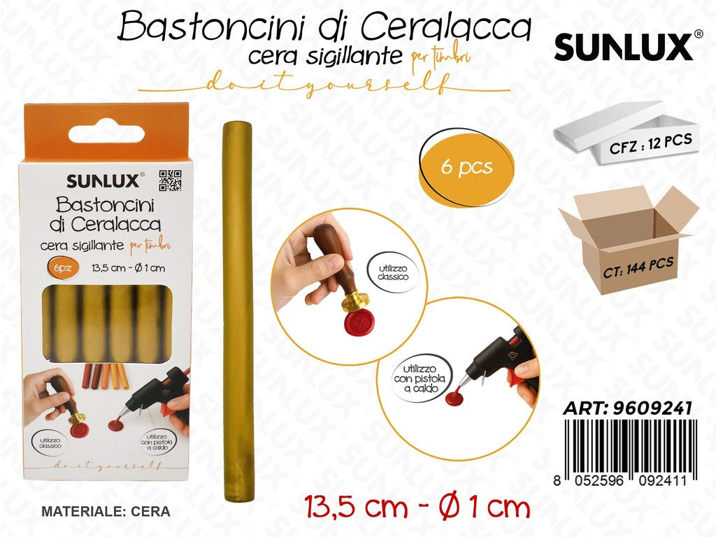 Sunlux Bastoncini di Ceralacca Oro 6PCS 13.5*1CM