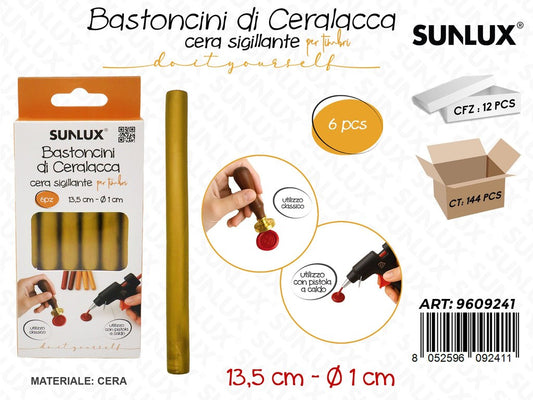 Sunlux Bastoncini di Ceralacca Oro 6PCS 13.5*1CM