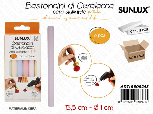 Sunlux Bastoncini di Ceralacca Pastel Opaco 6PCS 13.5*1CM