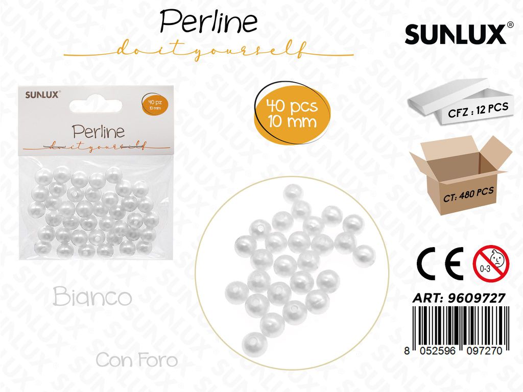 Sunlux Perline Dec. Forate Bianco 40PCS 10MM