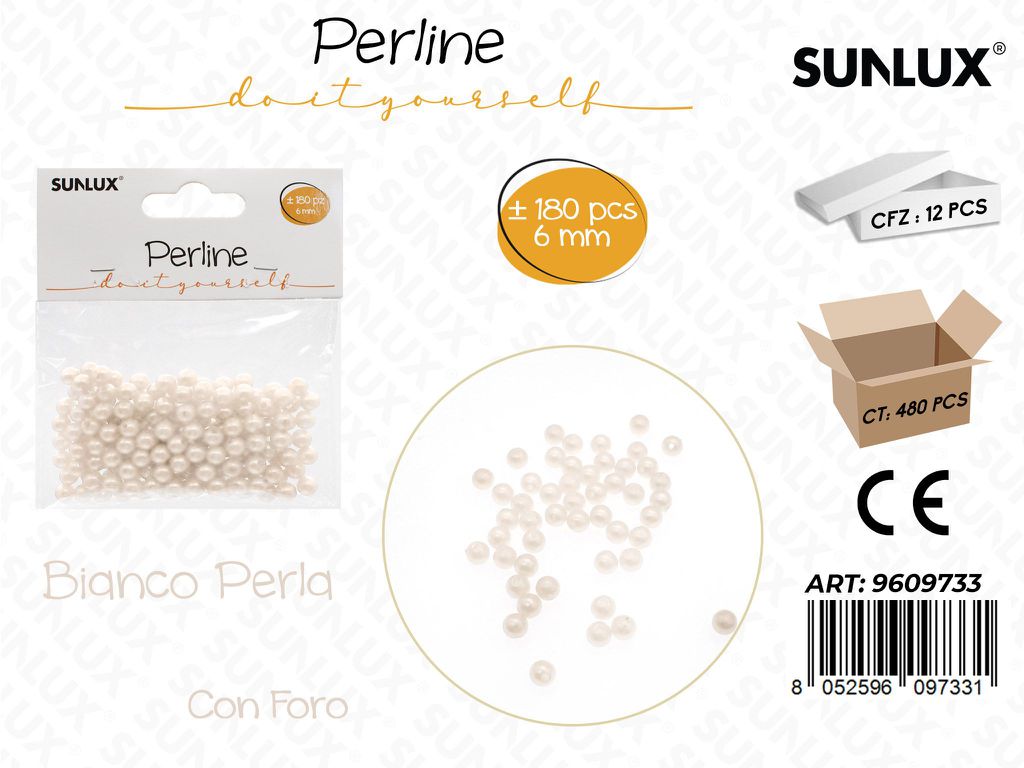 Sunlux Perline Bia. Perla c/ Foro 180PCS 6MM