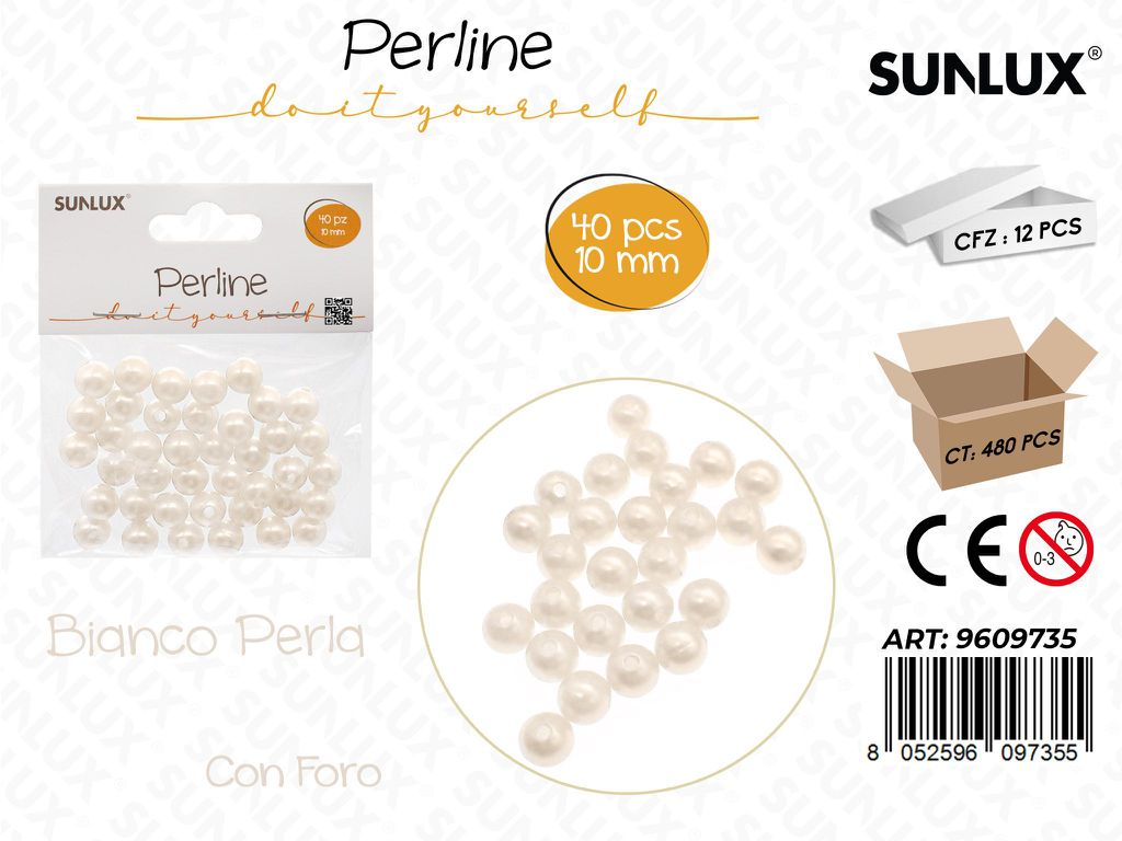 Sunlux Perline Bia. Perla c/ Foro 40PCS 10MM