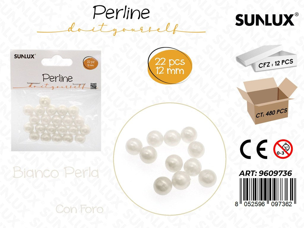 Sunlux Perline Bia. Perla c/ Foro 22PCS 12MM