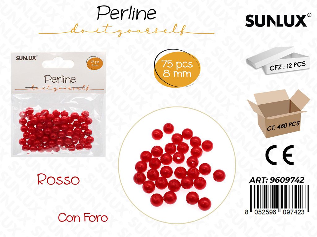 Sunlux Perline Rosso c/ Foro 75PCS 8MM