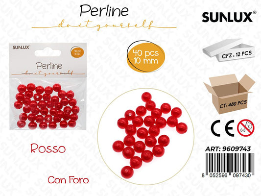Sunlux Perline Rosso c/ Foro 40PCS 10MM