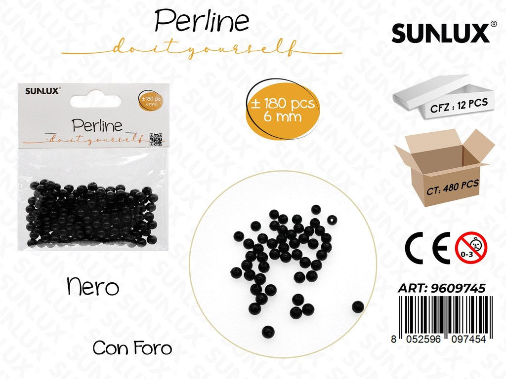 Sunlux Perline Nero c/ Foro 180PCS 6MM