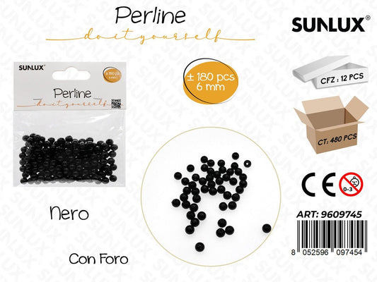 Sunlux Perline Nero c/ Foro 180PCS 6MM