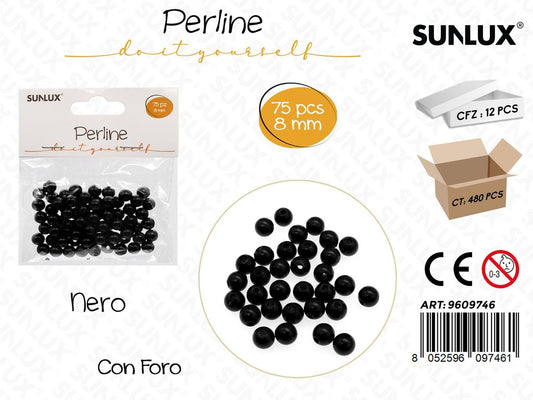 Sunlux Perline c/ Foro Nero 75PCS 8MM