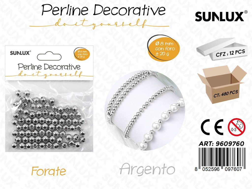 Perline Dec. Forate Argento D.8MM 20G