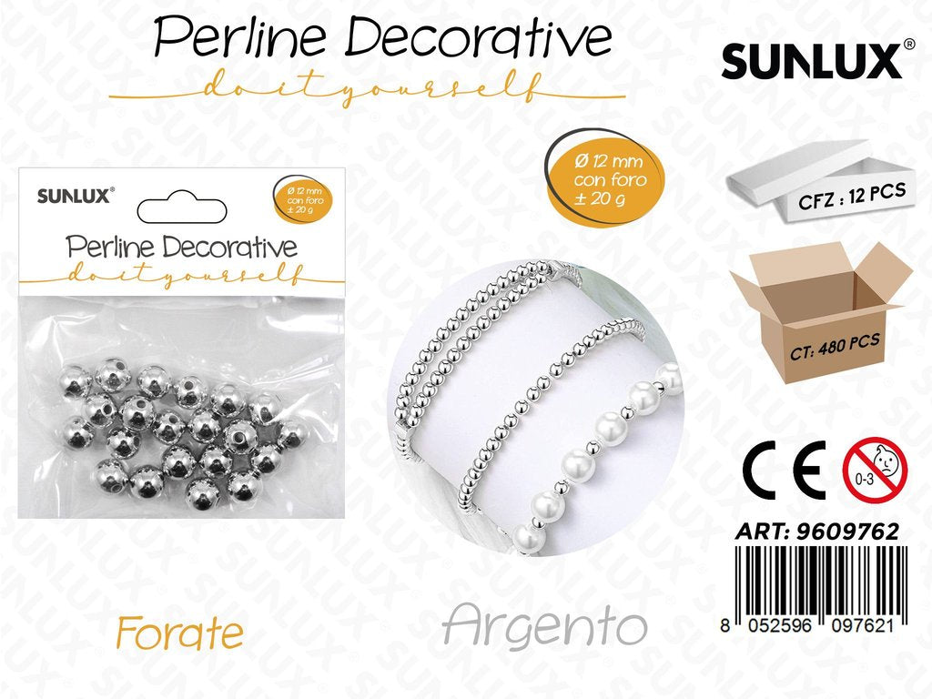 Sunlux Perline Dec. Forate Argento D.12MM 20G