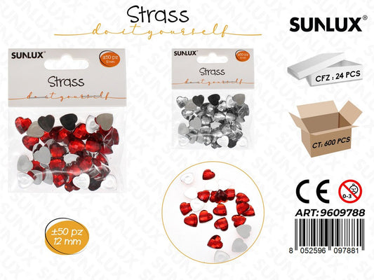 Sunlux Strass Cuori Rosso 50PCS 12MM