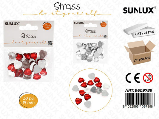 Sunlux Strass Cuori Rosso 30PCS 14MM