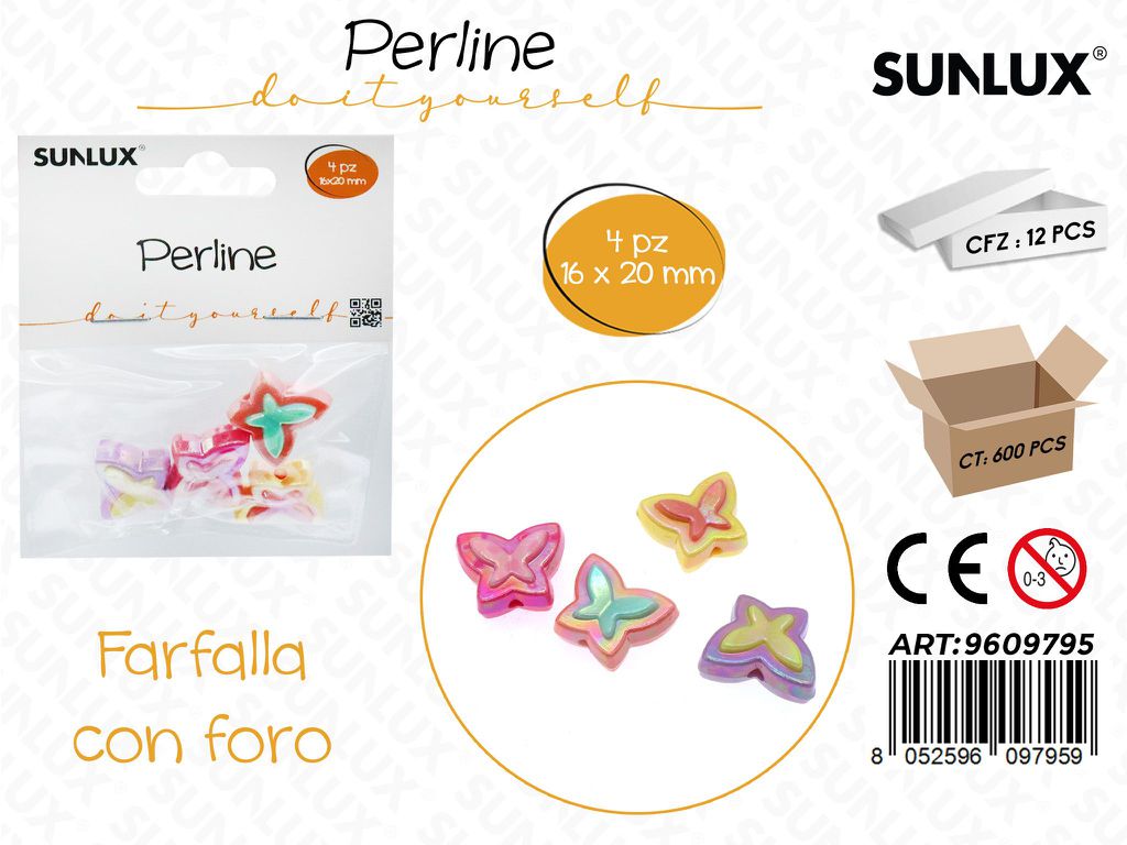 Sunlux Perline Forate Farfalla Irid. 4PCS 16*20MM