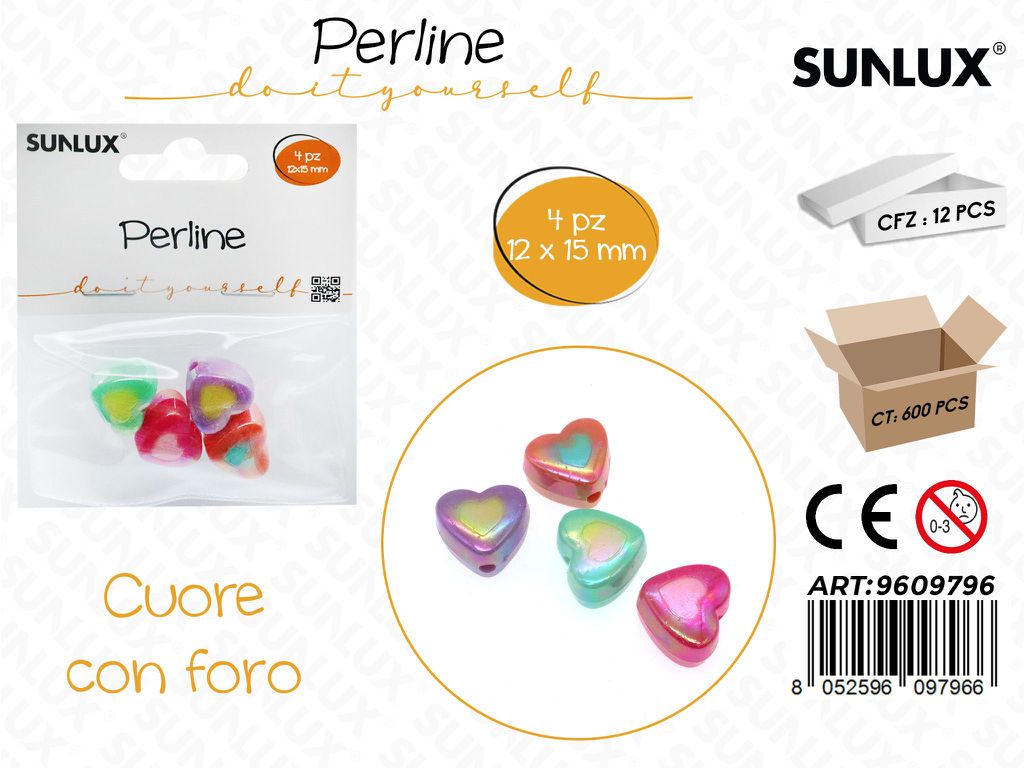 Sunlux Perline Forate Cuore Irid. 4PCS 12*15MM