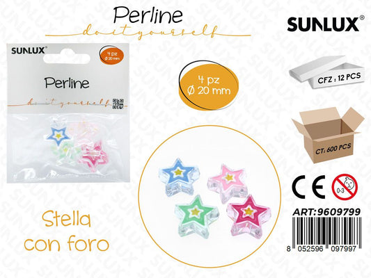 Sunlux Perline Forate Stella Irid. 4PCS 20MM